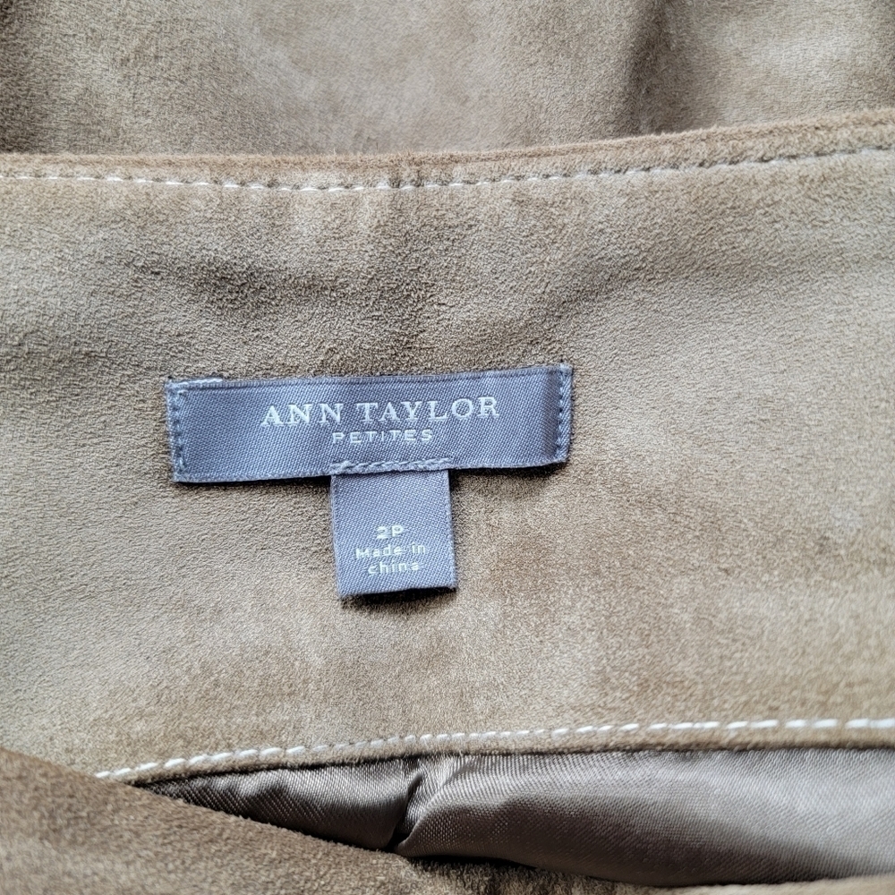Vtg Ann‎ Taylor Petites 100% Leather Shell Tan A Line Skirt Size 2P - Picture 7 of 11